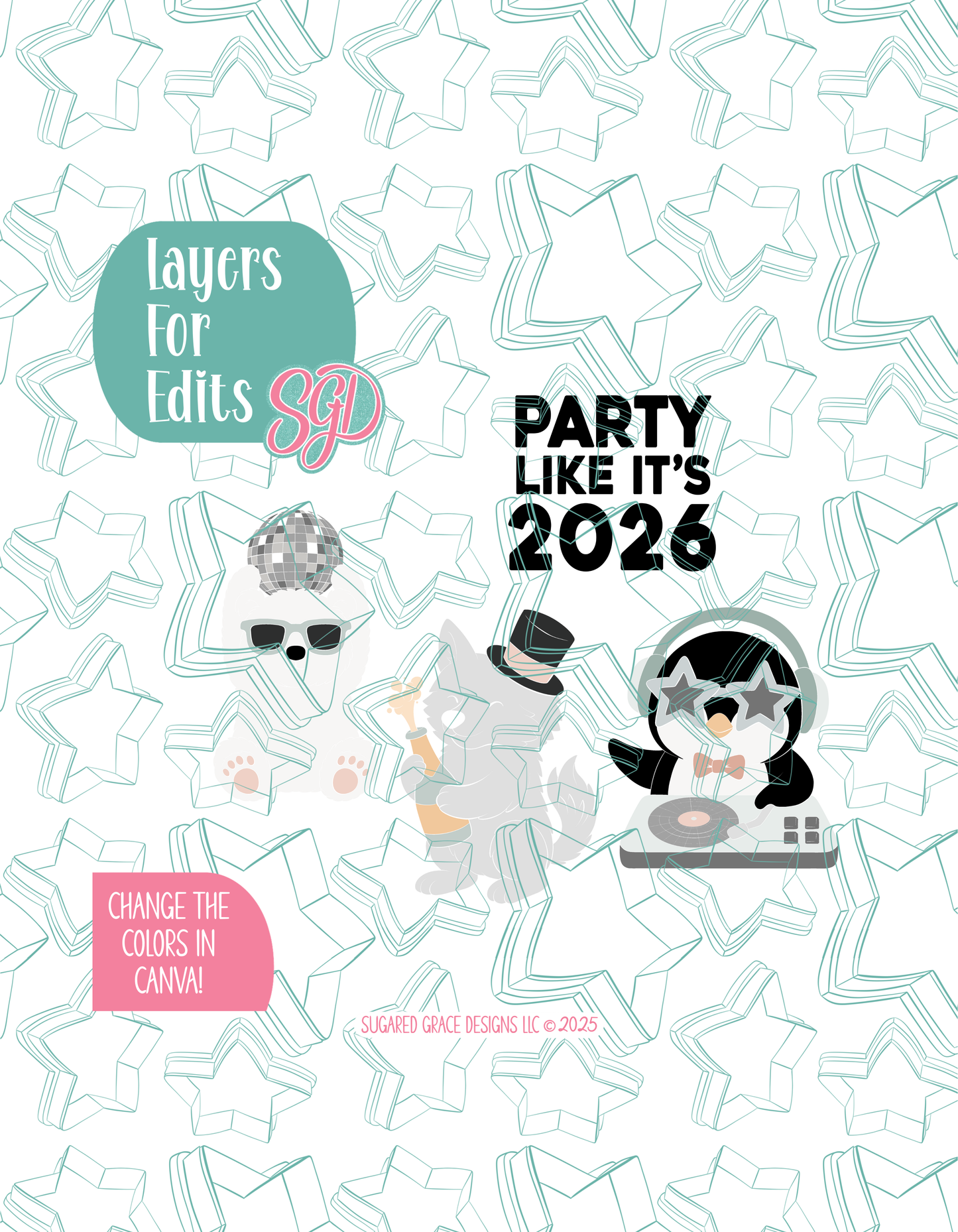 2026 Arctic New Years Cookie Cutter set with matching PNG - Set of 4 Designs