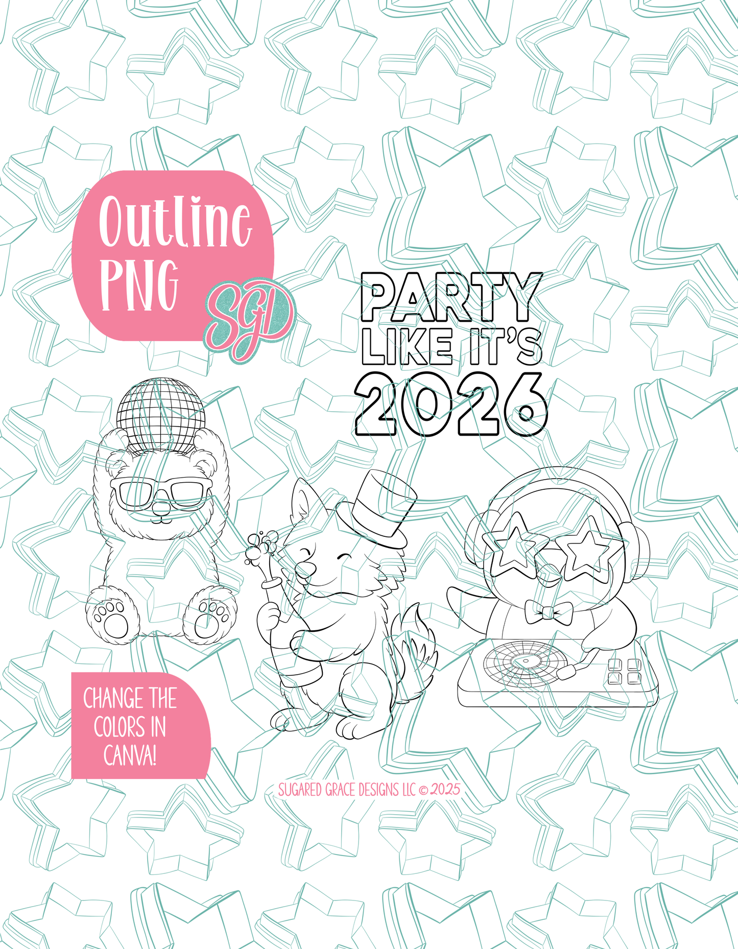 Arctic New Years Set of 4 Designs for Edible Ink Printers - Hand Drawn Editable Graphics (Digital Download)