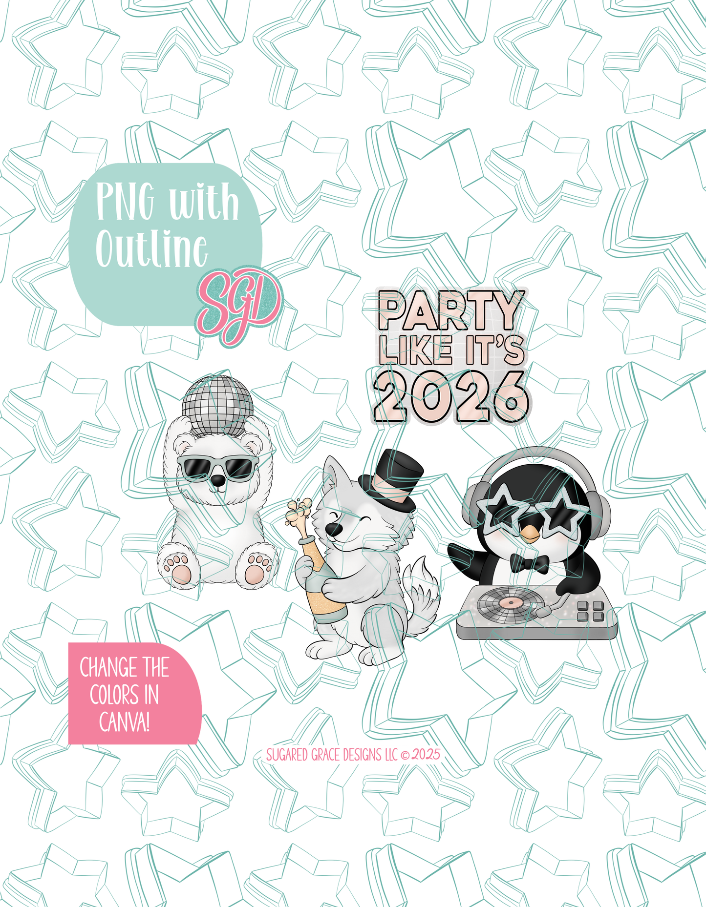 Editable Arctic New Years Cookie Cutter STL and PNG Set with 4 Designs (Digital Download)