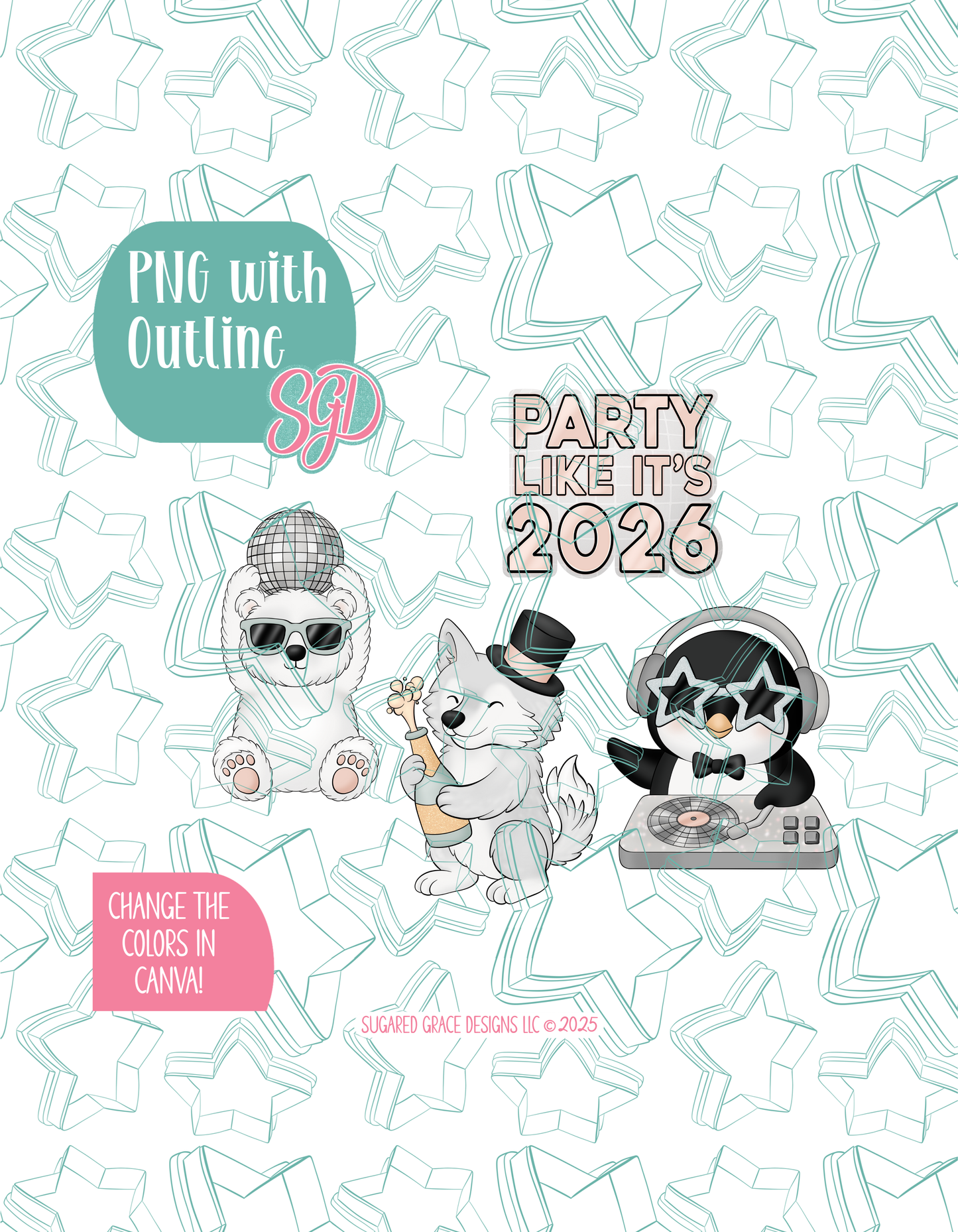 2026 Arctic New Years Cookie Cutter set with matching PNG - Set of 4 Designs