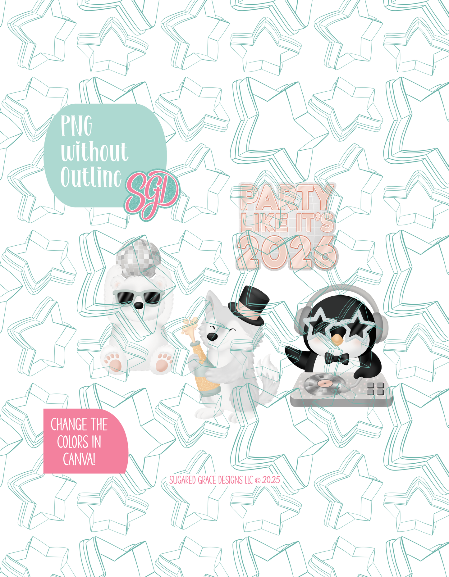 Editable Arctic New Years Cookie Cutter STL and PNG Set with 4 Designs (Digital Download)
