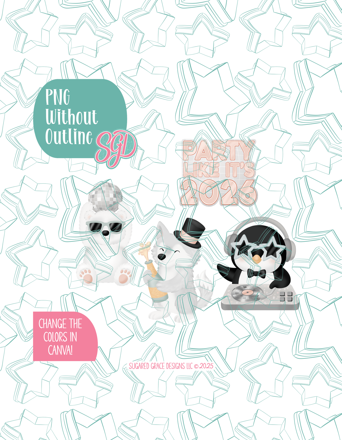 2026 Arctic New Years Cookie Cutter set with matching PNG - Set of 4 Designs