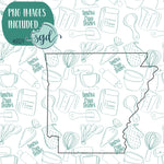 Arkansas State Cookie Cutter with PNG Images to Match - Hand Drawn Graphics for Edible Ink Printers - United States Shape