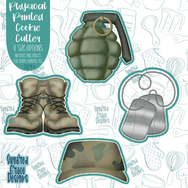 Army Military Cookie Cutter Set of 4 with Matching PNG Images for Edible Ink Printers Including Eddie