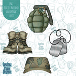 Army Military Cookie Cutter Set of 4 with Matching PNG Images for Edible Ink Printers Including Eddie