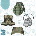 Army Military Cookie Cutter Set of 4 with Matching PNG Images for Edible Ink Printers Including Eddie