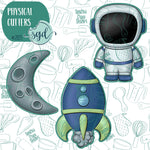 Space Astronaut Cookie Cutter Set of 3 with PNG Images to Match - Hand Drawn Graphics for Edible Ink Printers