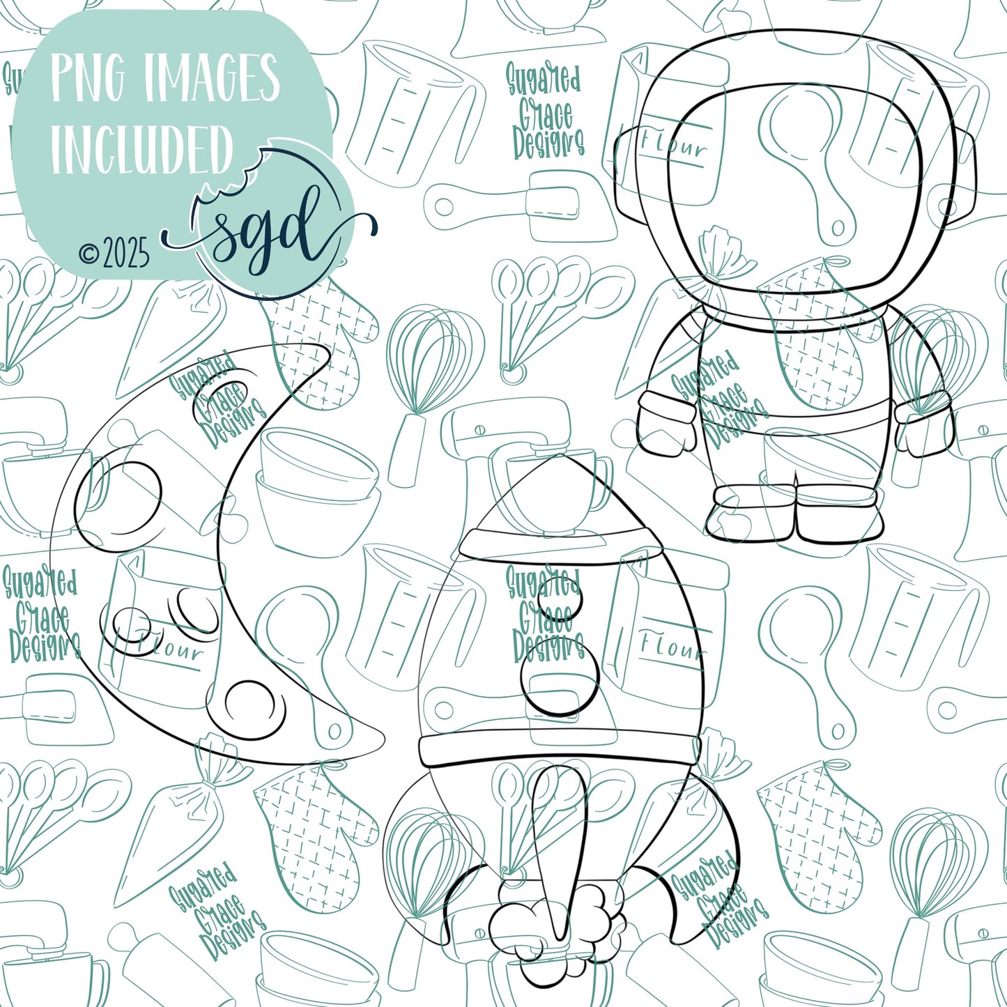 Astronaut Cookie Cutter STL File Set of 3 with PNG Images to Match - For 3D Printing and Edible Ink Printers