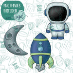 Space Astronaut Cookie Cutter Set of 3 with PNG Images to Match - Hand Drawn Graphics for Edible Ink Printers