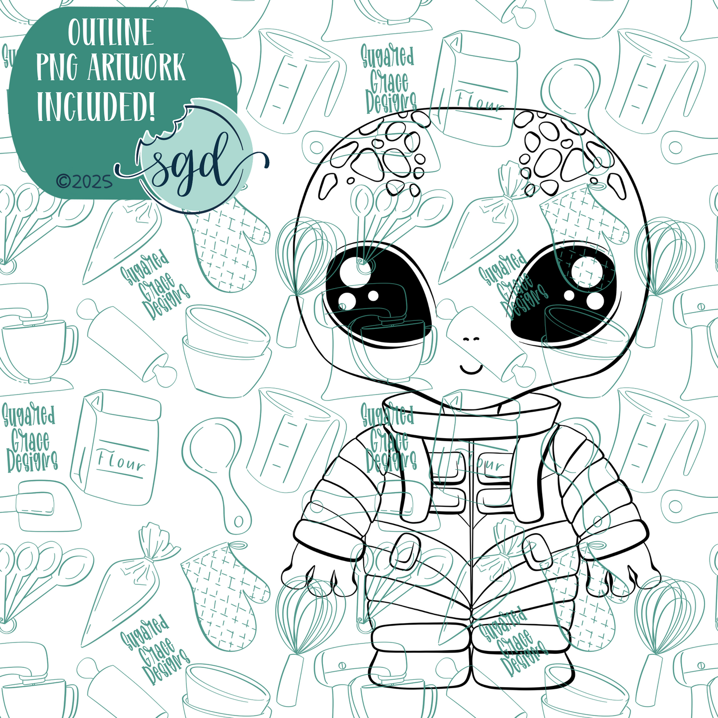 Space Alien Cutter with PNG Images to Match - Hand Drawn Graphics for Edible Ink Printers