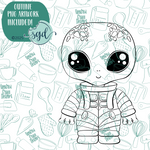 Space Alien Cutter with PNG Images to Match - Hand Drawn Graphics for Edible Ink Printers