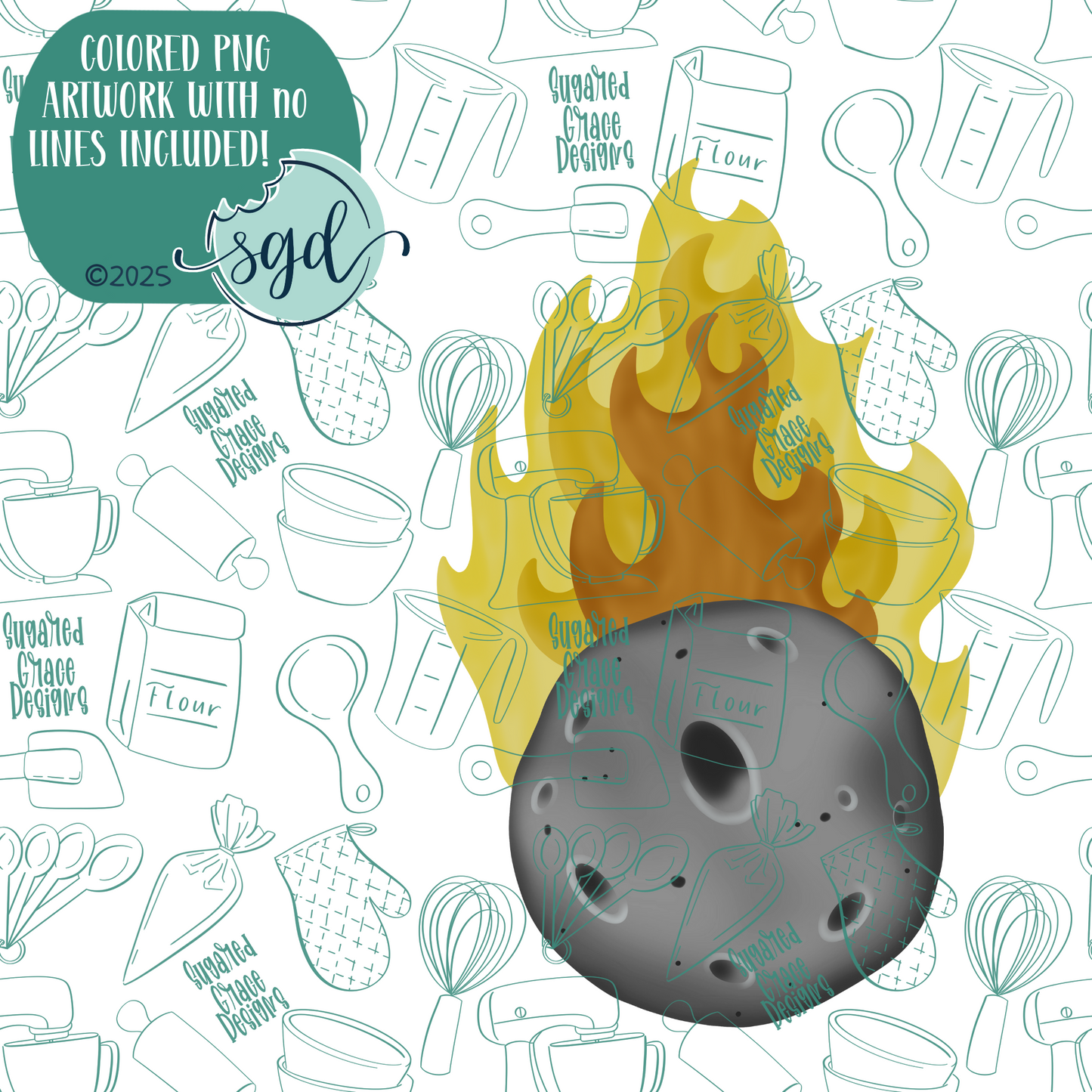 Fiery Asteroid or Space Comet Cookie Cutter with PNG Images to Match - Hand Drawn Graphics for Edible Ink Printers