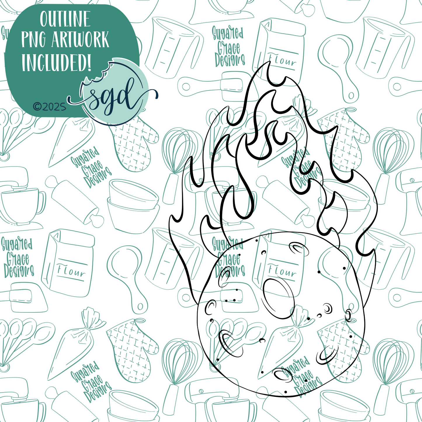 Fiery Asteroid or Space Comet Cookie Cutter with PNG Images to Match - Hand Drawn Graphics for Edible Ink Printers