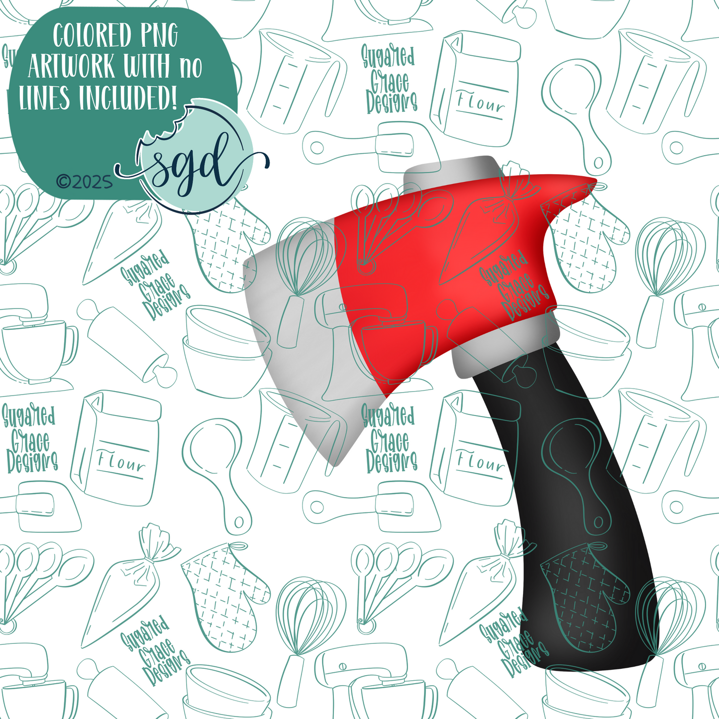 Ax or Hatchet Cookie Cutter with PNG Images to Match - Hand Drawn Graphics for Edible Ink Printers