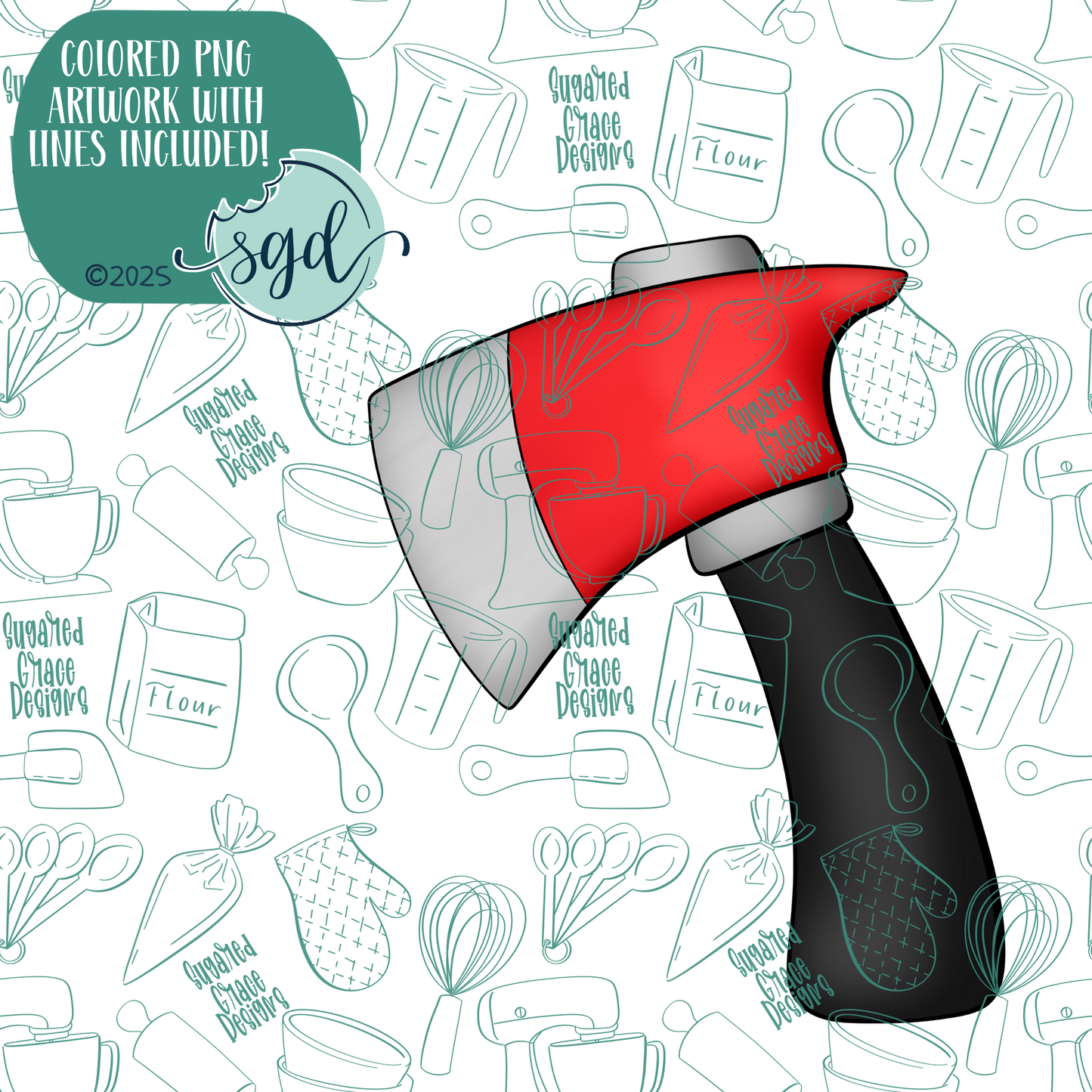 Ax or Hatchet Cookie Cutter with PNG Images to Match - Hand Drawn Graphics for Edible Ink Printers