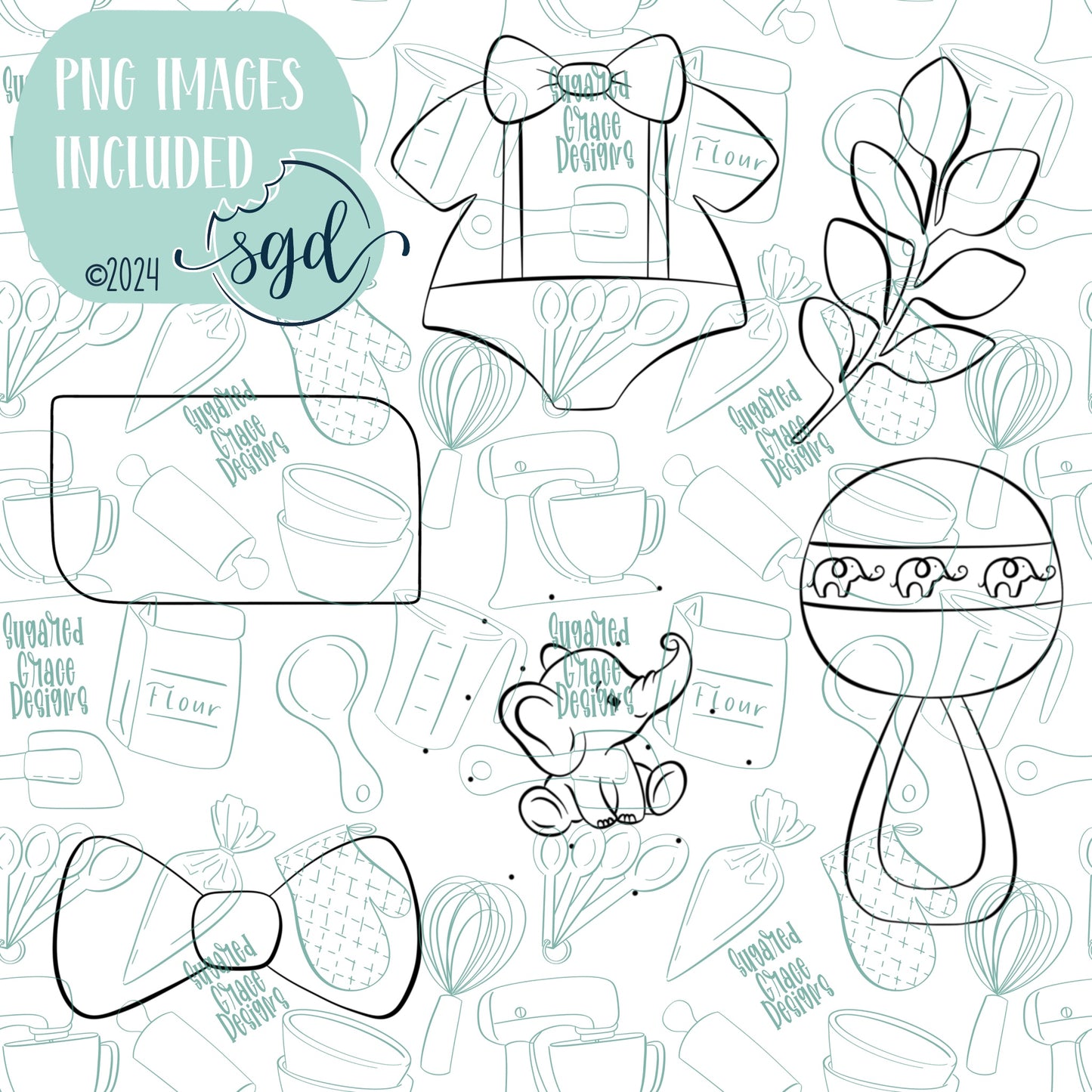 Elephant Themed Baby Shower Cookie Cutter STL File Set with Matching Printable PNG Images for Edible Ink Printers Including Eddie