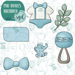 Elephant Themed Baby Shower Cookie Cutter Set with Matching Printable PNG Images for Edible Ink Printers Including Eddie