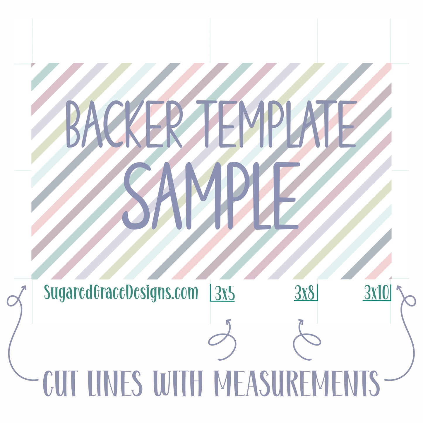 Thin Easter Striped Cookie Backers in PDF file format with 11 sizes to choose from - Hand Drawn packaging for bags and boxes
