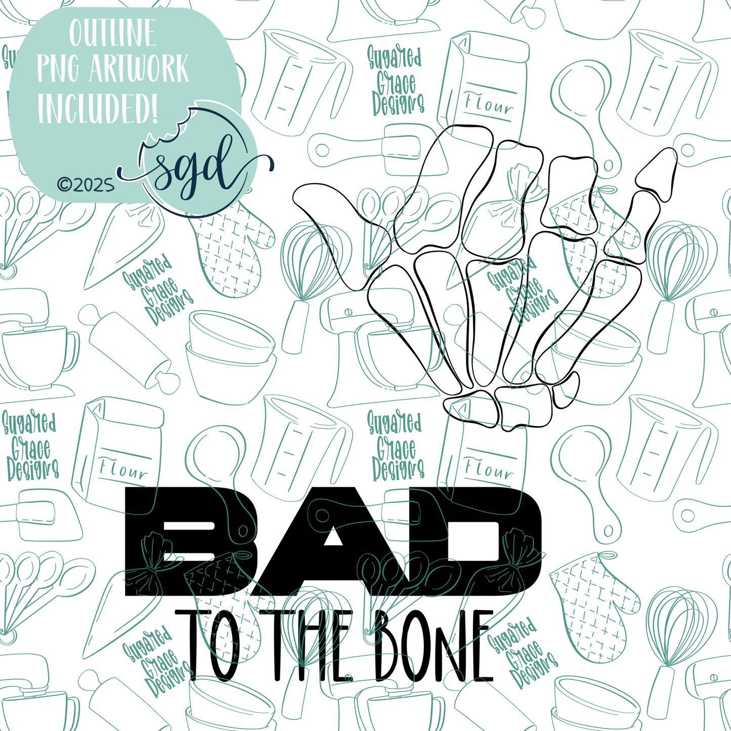 Bad to the Bone Cookie Cutter STL File Set of 2 with PNG Images to Match - For 3D Printing and Edible Ink Printers