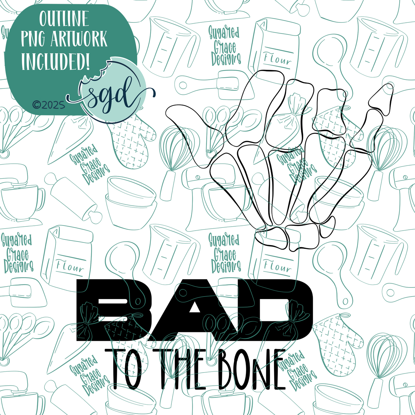 Bad to the Bone Cookie Cutter Set of 2 with PNG Images to Match - Hand Drawn Graphics for Edible Ink Printers