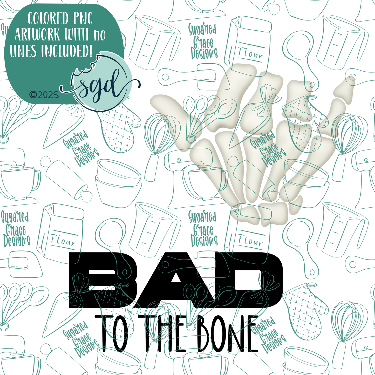 Bad to the Bone Cookie Cutter Set of 2 with PNG Images to Match - Hand Drawn Graphics for Edible Ink Printers