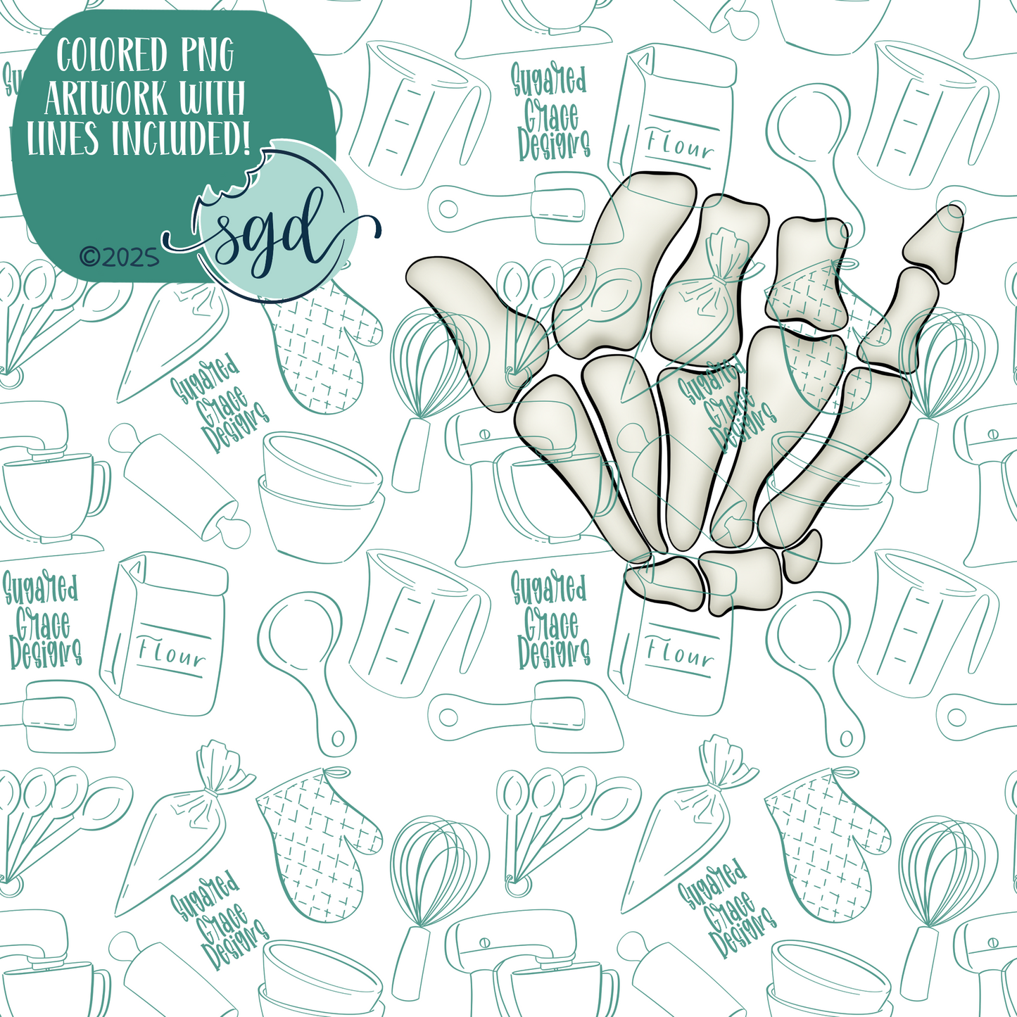 Bad to the Bone Cookie Cutter Set of 2 with PNG Images to Match - Hand Drawn Graphics for Edible Ink Printers