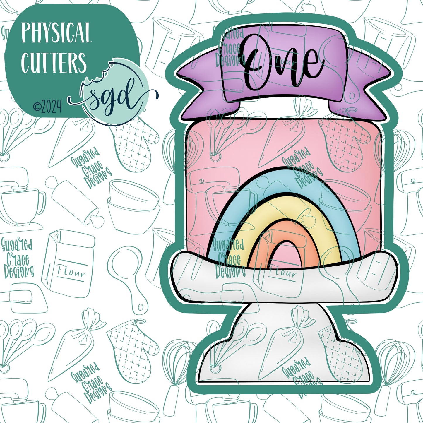 Birthday Cake with Banner Cookie Cutter with PNG Images to Match - Hand Drawn Graphics for Edible Ink Printers