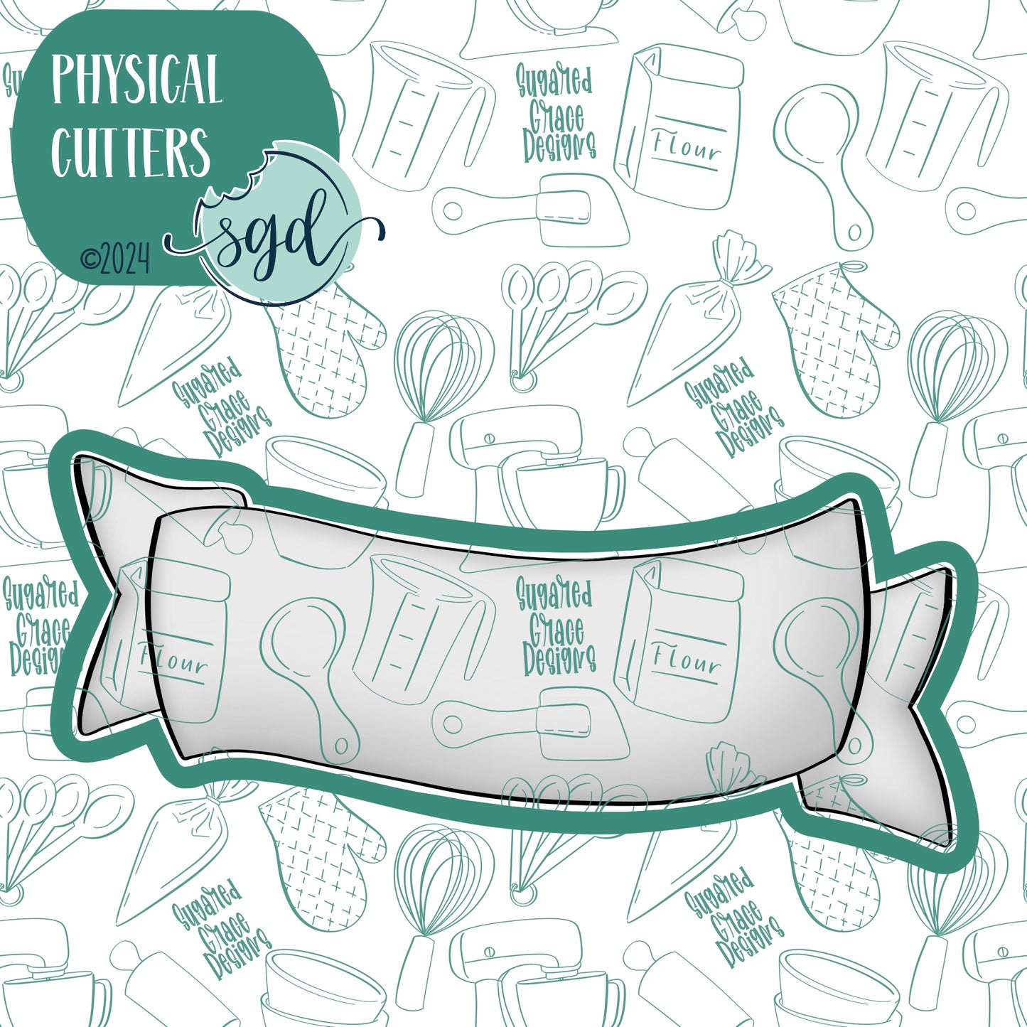 Ribbon Banner Name Plaque  Cookie Cutter with PNG Images to Match - Hand Drawn Graphics for Edible Ink Printers