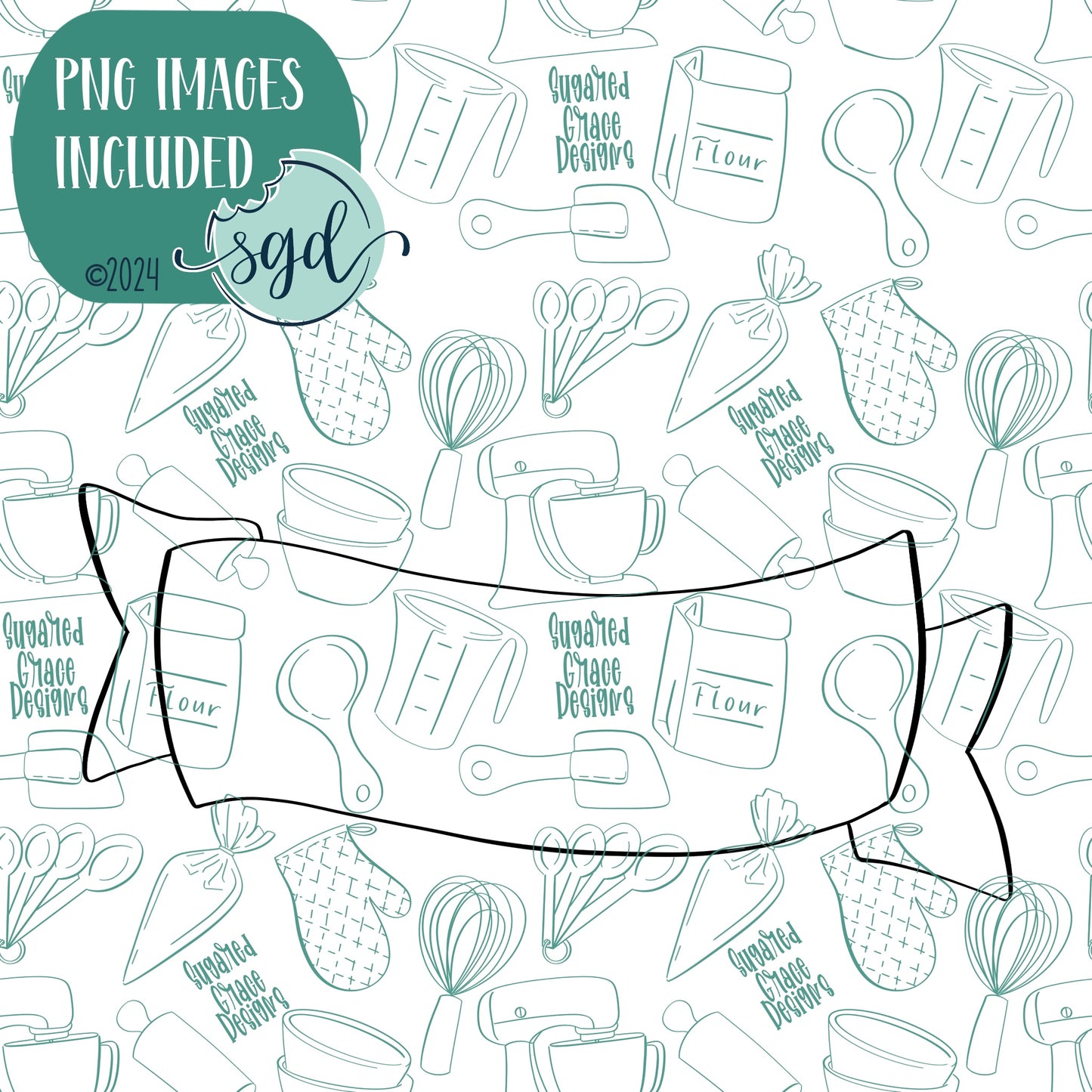 Ribbon Banner Name Plaque  Cookie Cutter with PNG Images to Match - Hand Drawn Graphics for Edible Ink Printers