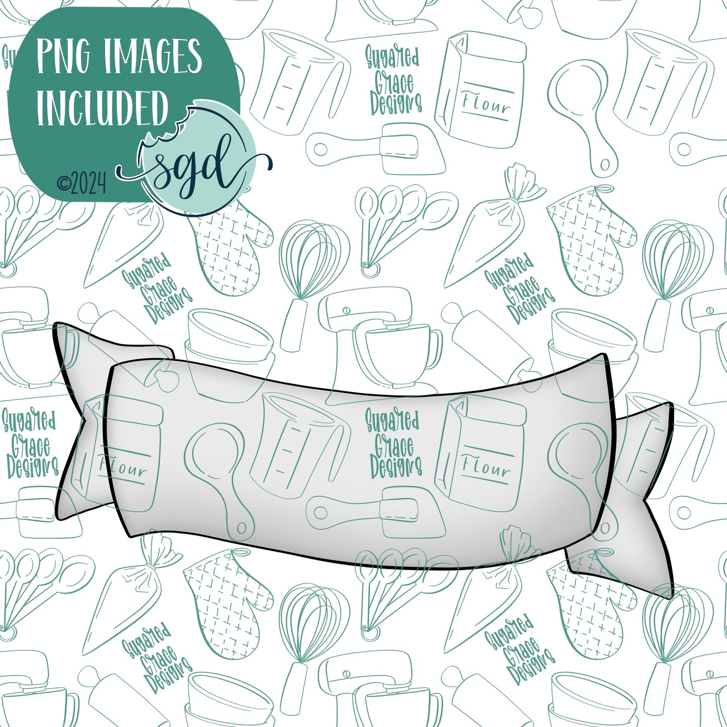 Ribbon Banner Name Plaque  Cookie Cutter with PNG Images to Match - Hand Drawn Graphics for Edible Ink Printers