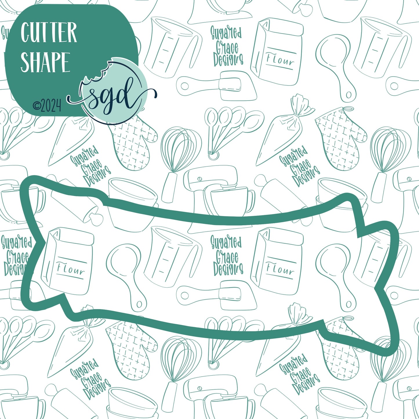 Ribbon Banner Name Plaque  Cookie Cutter with PNG Images to Match - Hand Drawn Graphics for Edible Ink Printers