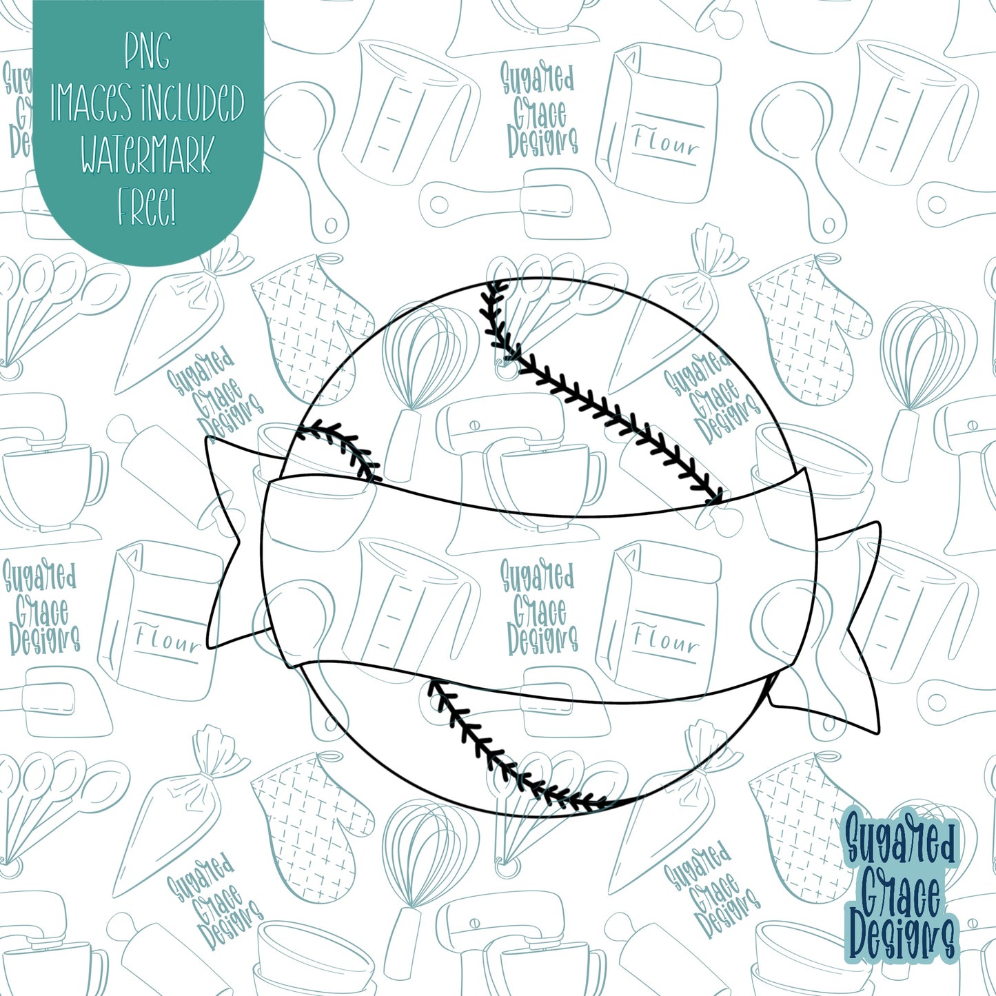 Baseball Banner Plaque Cookie Cutter with Matching PNG Images for Edible Ink Printers Including Eddie