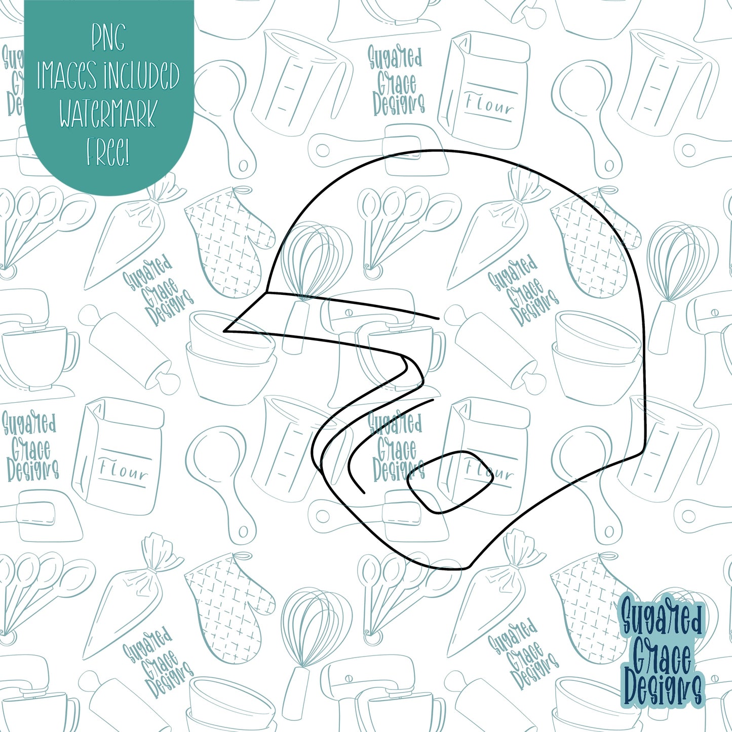 Baseball Helmet Cookie Cutter with Matching PNG Images for Edible Ink Printers Including Eddie