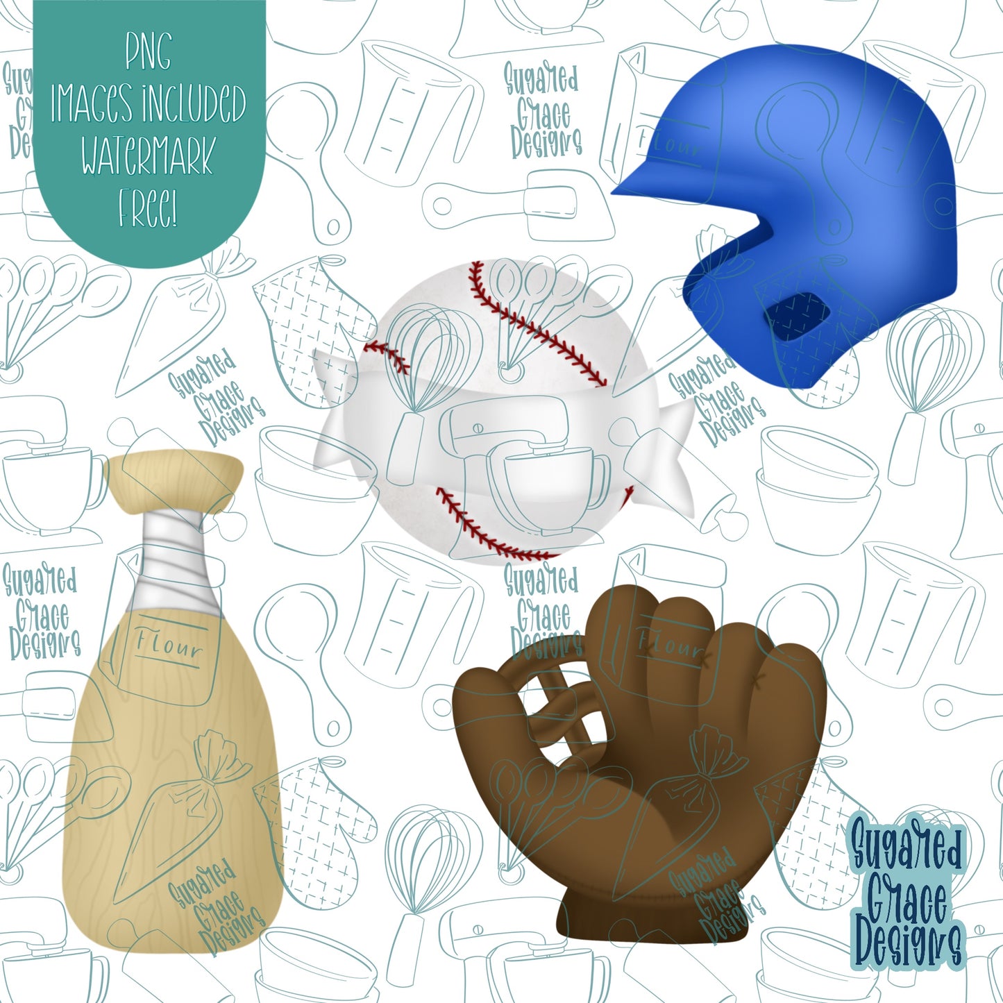 Baseball Cookie Cutter Set with Matching PNG Images for Edible Ink Printers Including Eddie