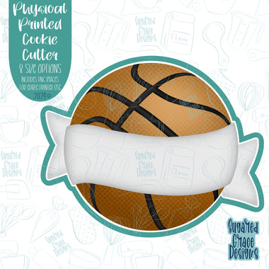 Basketball with Banner Plaque Cookie Cutter with Matching PNG Images for Edible Ink Printers Including Eddie