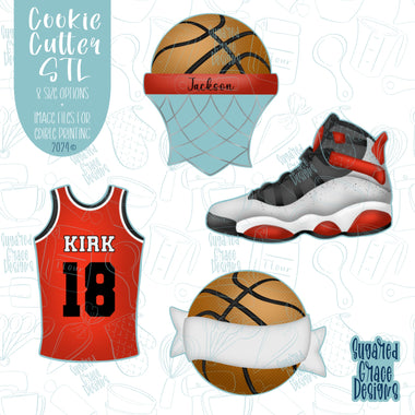 Basketball Cookie Cutter STL File Set of 4 with Matching Printable PNG Images for Edible Ink Printers Including Eddie