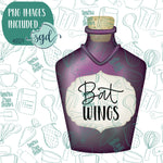 Bat Wings Potion Bottle Cookie Cutter with PNGs to Match - Hand Drawn Graphics for Edible Ink Printers