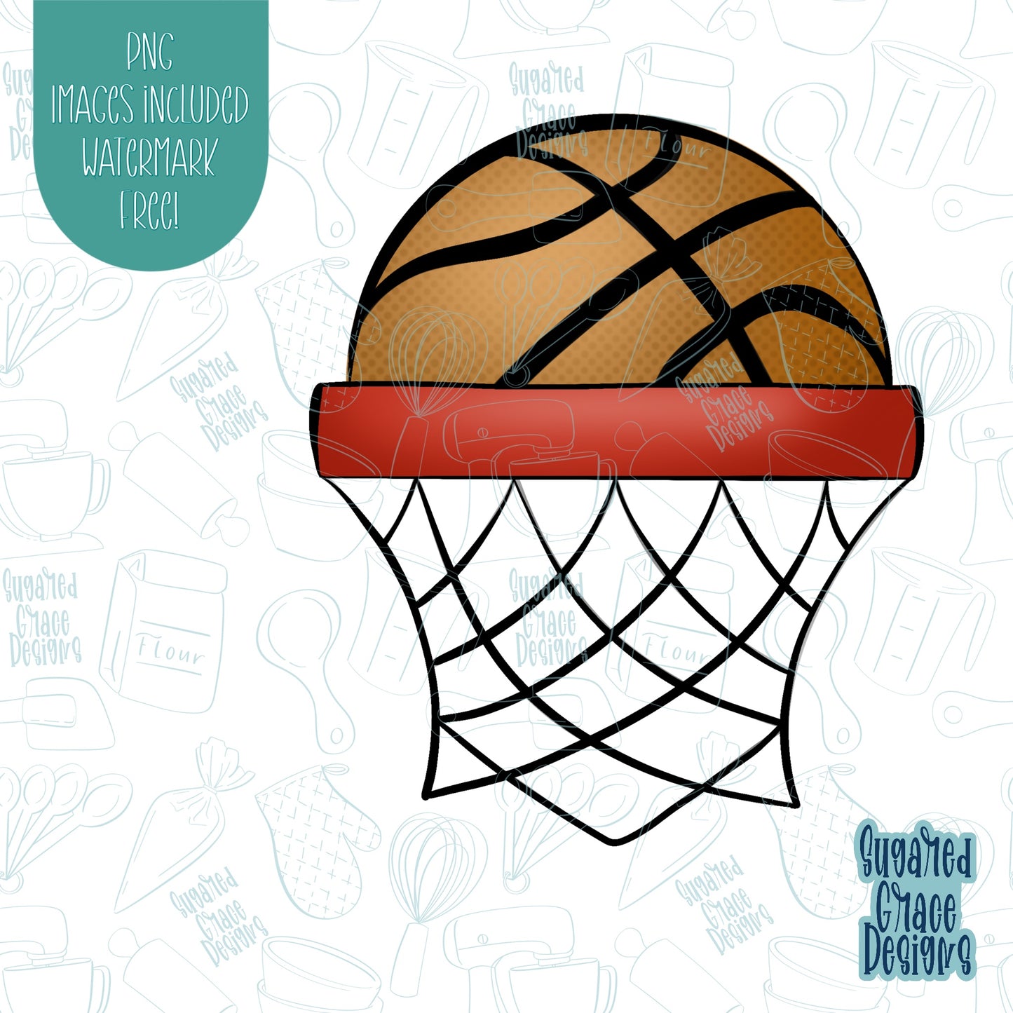 Basketball Hoop Name Tag Cookie Cutter With Matching PNG Images for Edible Ink Printers Including Eddie