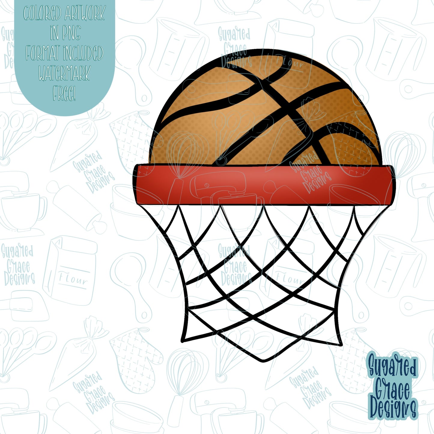 Basketball Hoop Name Tag Plaque Cookie Cutter STL Files for 3D Printing with Matching Printable PNG Images for Edible Ink Printers Including Eddie