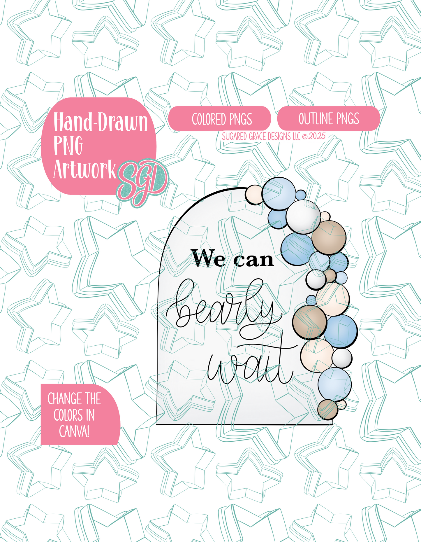 Baby Shower Balloon PNG Image Set for Edible Ink Printers - Hand Drawn Editable Graphics
