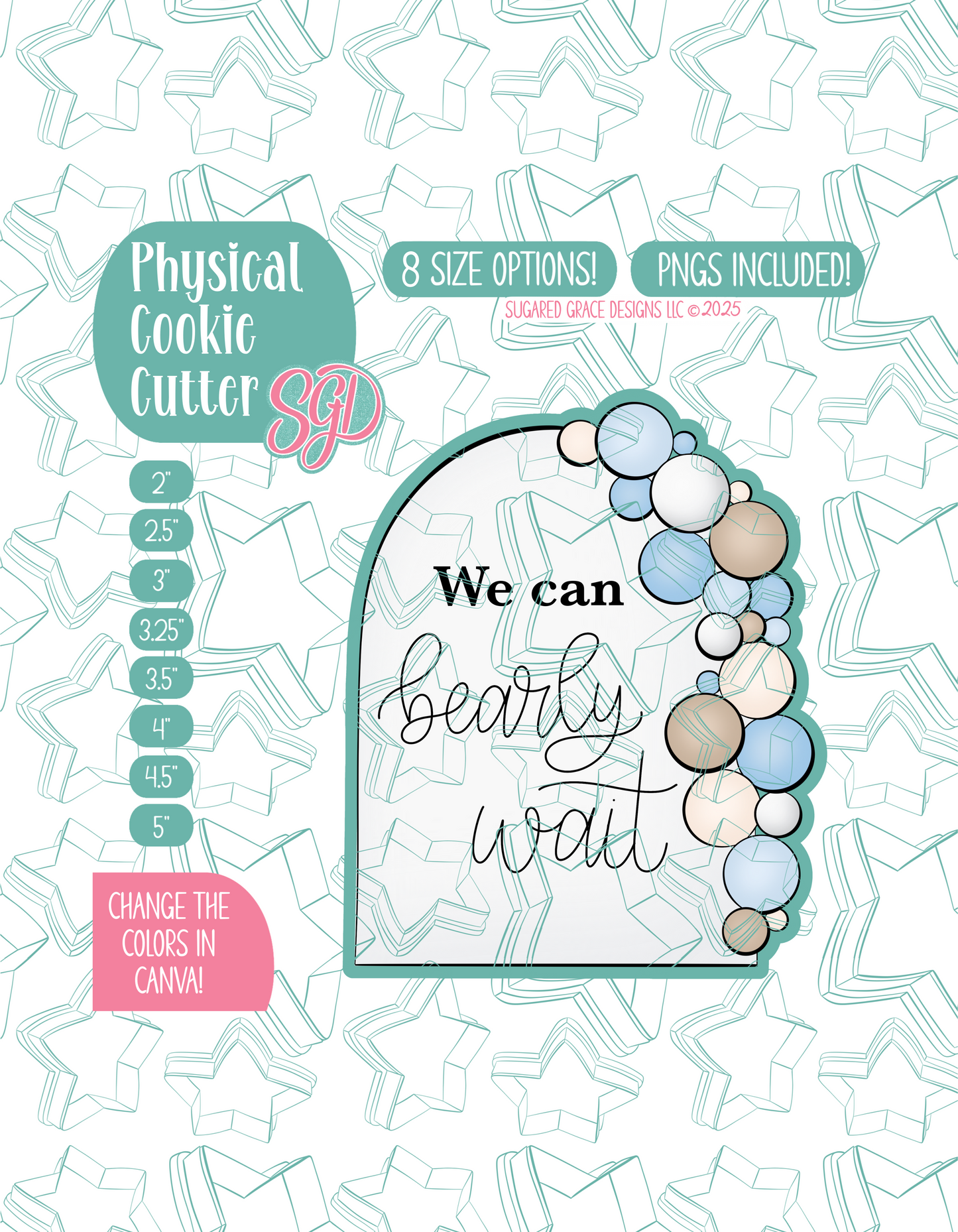 Baby Shower Balloon Arch Cookie Cutter Plaque with PNG Images to Match - Hand Drawn Graphics for Edible Ink Printers