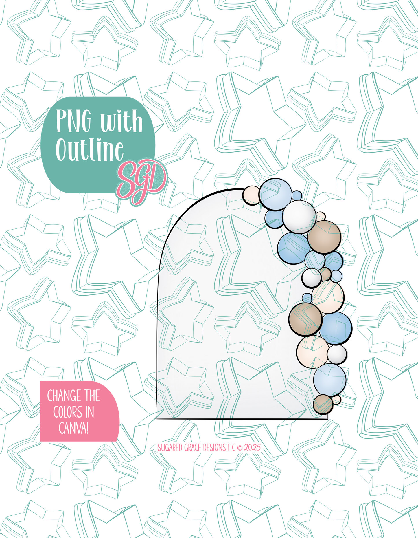 Baby Shower Balloon Arch Cookie Cutter Plaque with PNG Images to Match - Hand Drawn Graphics for Edible Ink Printers