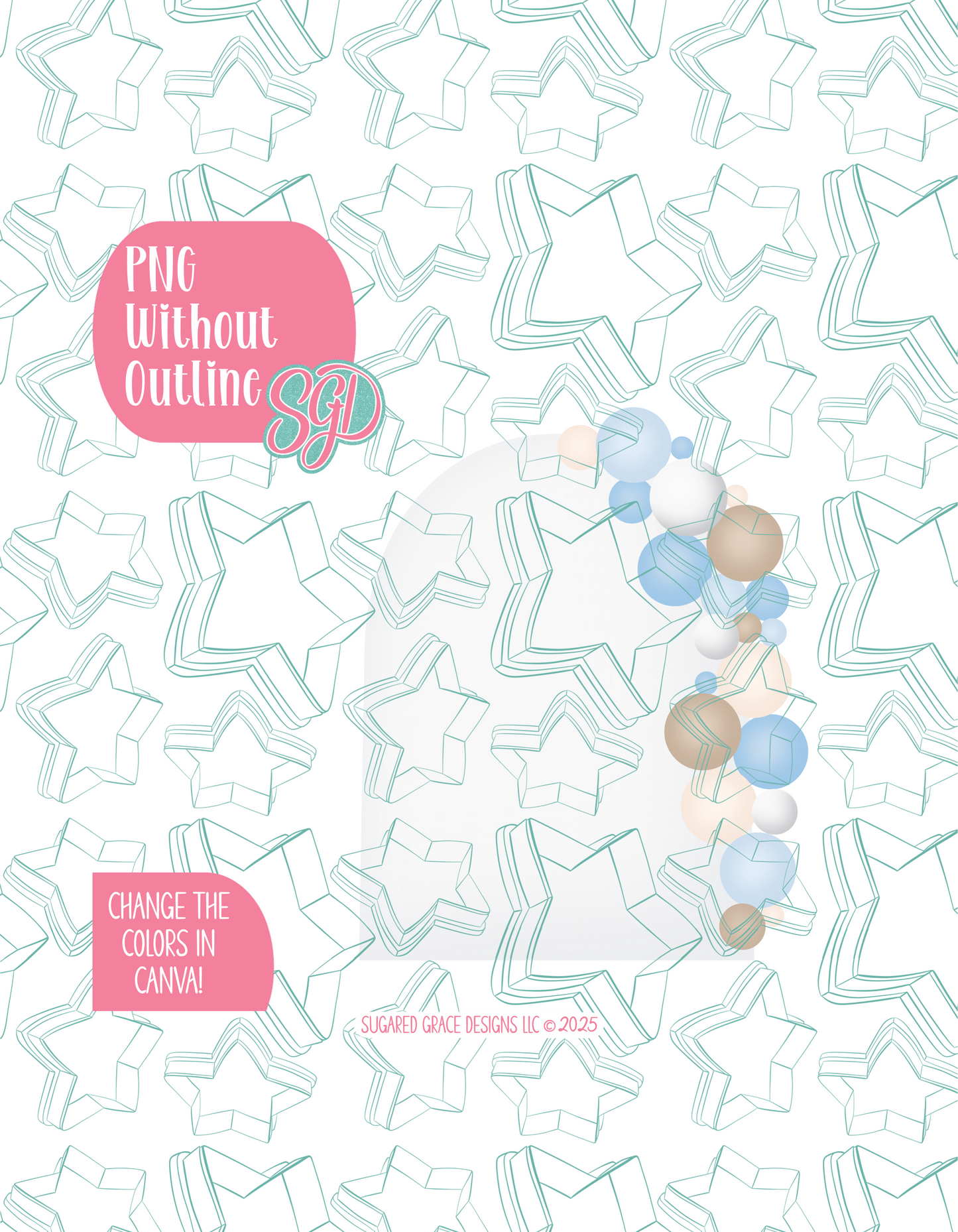 Baby Shower Balloon PNG Image Set for Edible Ink Printers - Hand Drawn Editable Graphics