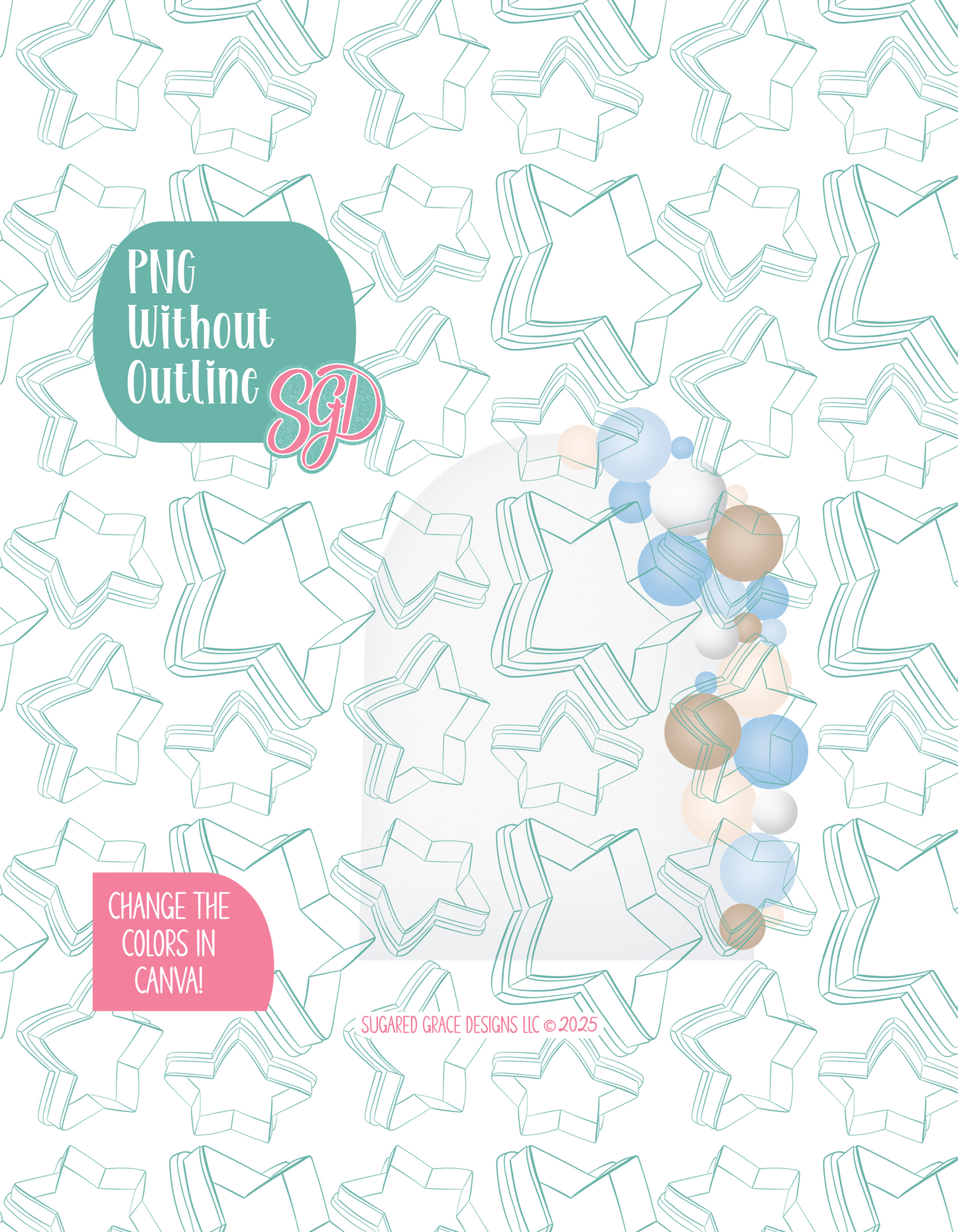Baby Shower Balloon Arch Cookie Cutter Plaque with PNG Images to Match - Hand Drawn Graphics for Edible Ink Printers