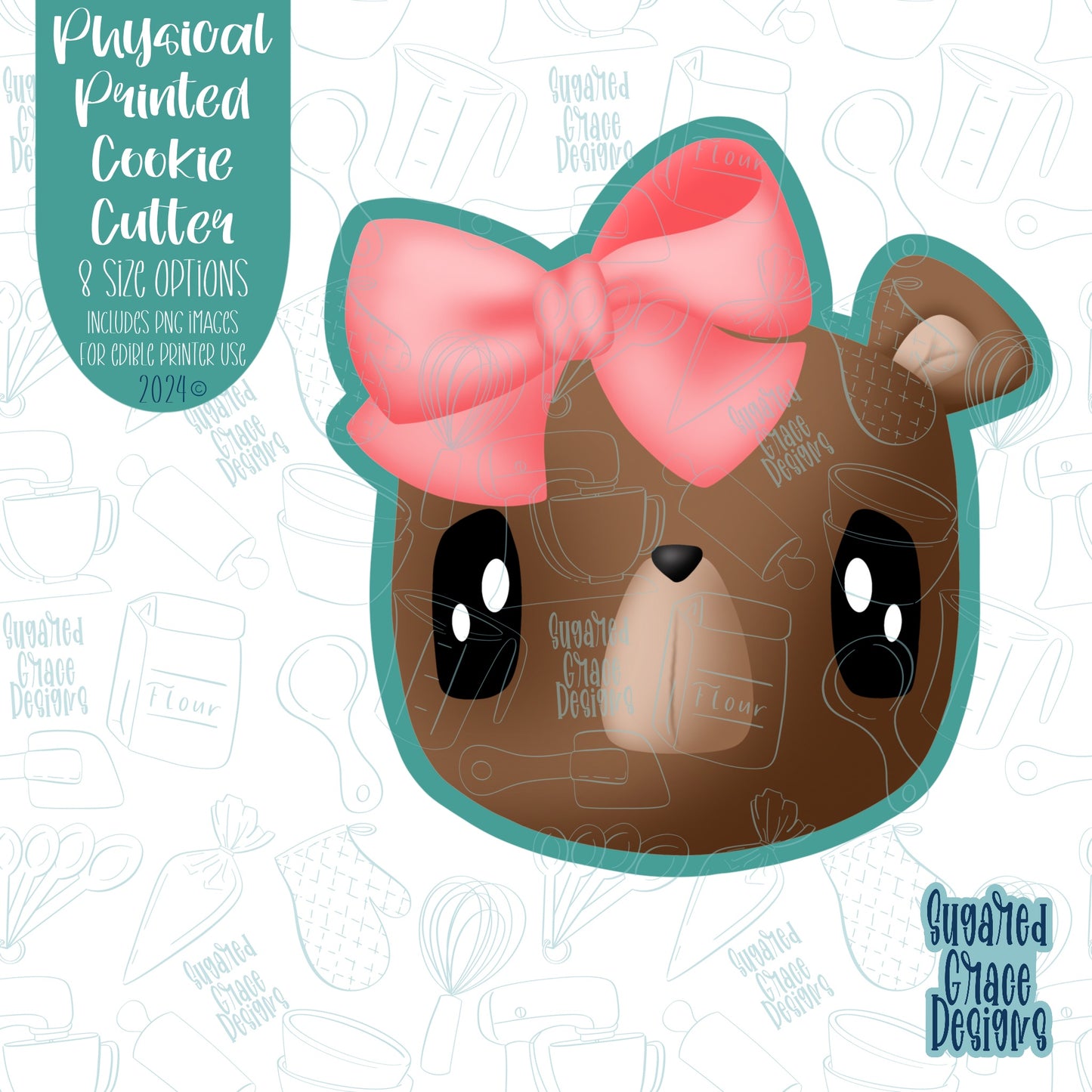 Bear with Bow Cookie Cutter with Matching PNG Images for Edible Ink Printers Including Eddie