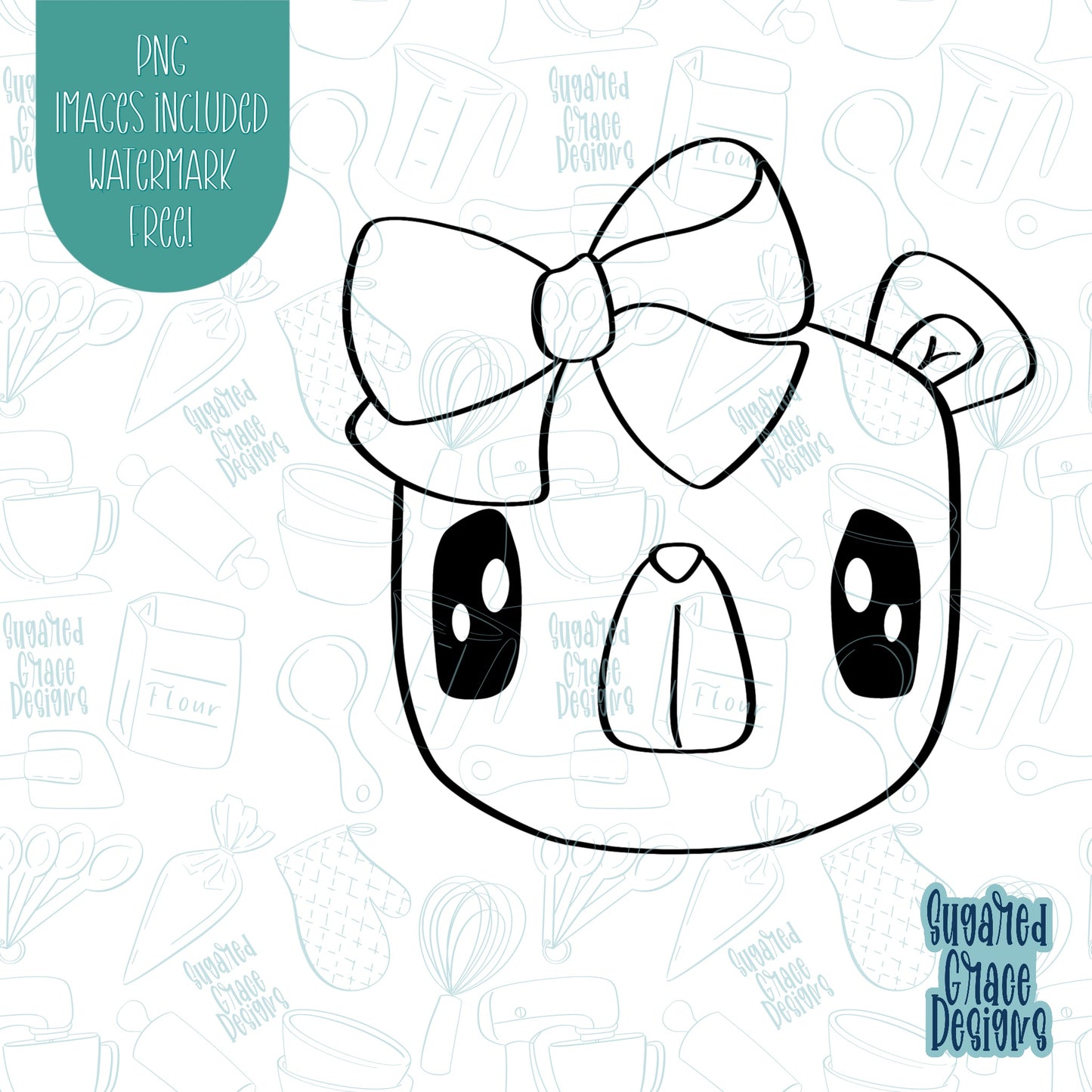 Bear with Bow Cookie Cutter with Matching PNG Images for Edible Ink Printers Including Eddie