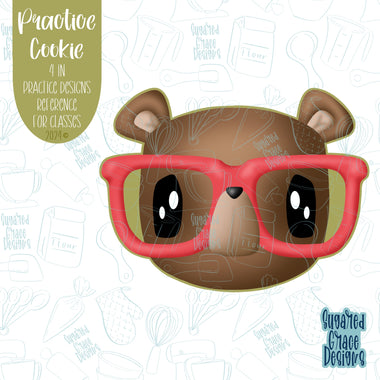 Cute Nerdy Bear with Glasses Practice Cookie for Perfecting Sugar Cookie Decorating Skills