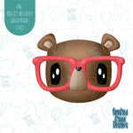 Cute Nerdy Bear cookie cutter with png images for edible ink printers including Eddie