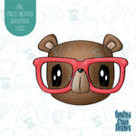 Cute Nerdy Bear cookie cutter with png images for edible ink printers including Eddie