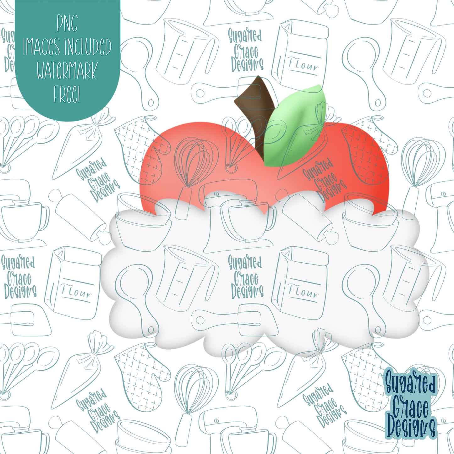 Best Teacher Appreciation Apple Plaque Cookie Cutter with Matching PNG Images for Edible Ink Printers Including Eddie
